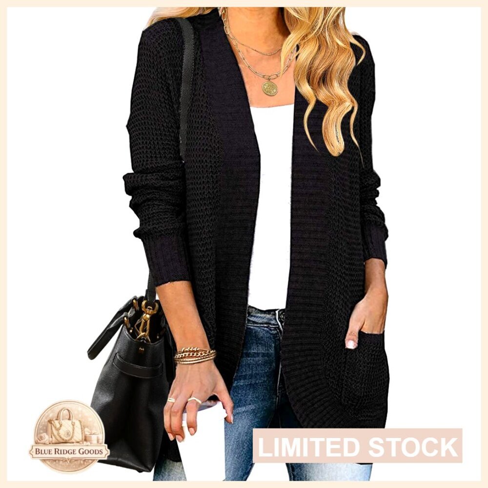 Long Sleeve Open Front Cardigan Chunky Knit Draped Sweater